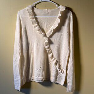Sezane Kim Ivory Merino Wool Jumper v neck Sweater